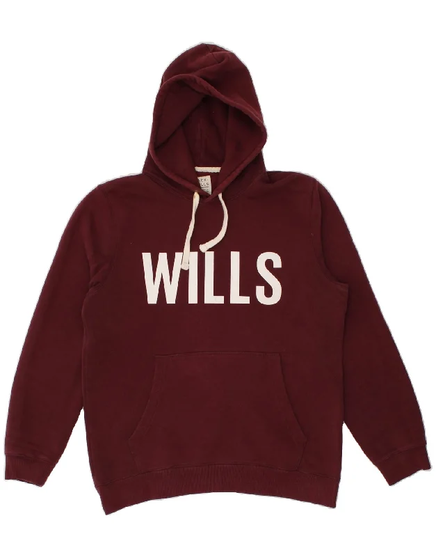 JACK WILLS Mens Graphic Hoodie Jumper Medium Burgundy Cotton