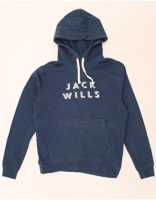 JACK WILLS Mens Graphic Hoodie Jumper Medium Navy Blue Cotton