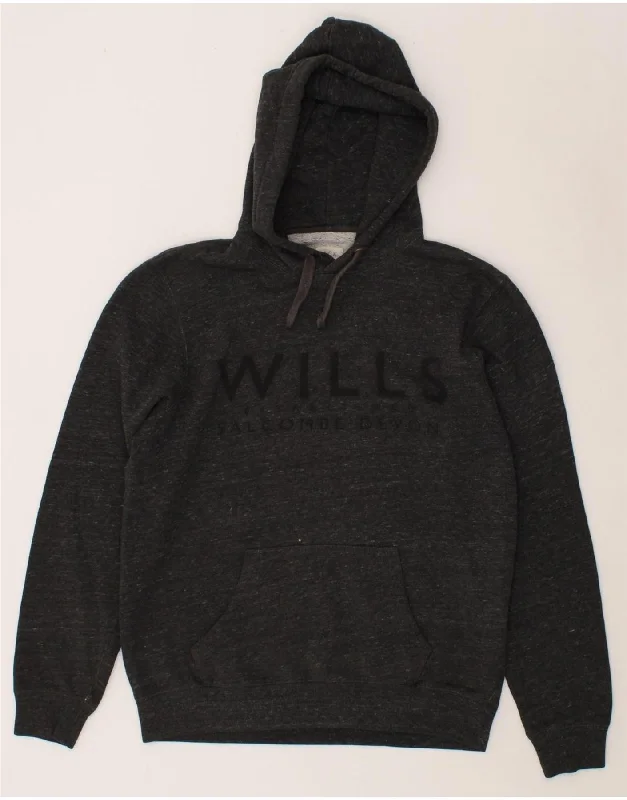 JACK WILLS Mens Graphic Hoodie Jumper Small Grey Flecked Cotton