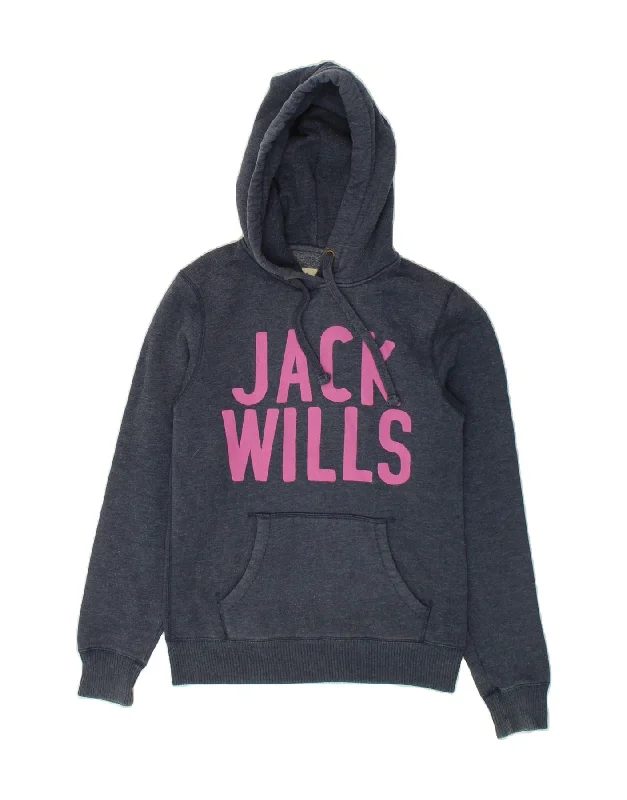 JACK WILLS Womens Graphic Hoodie Jumper UK 10 Small Navy Blue Cotton