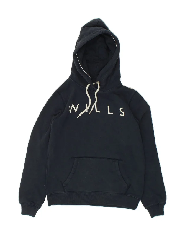 JACK WILLS Womens Graphic Hoodie Jumper UK 10 Small Navy Blue Cotton