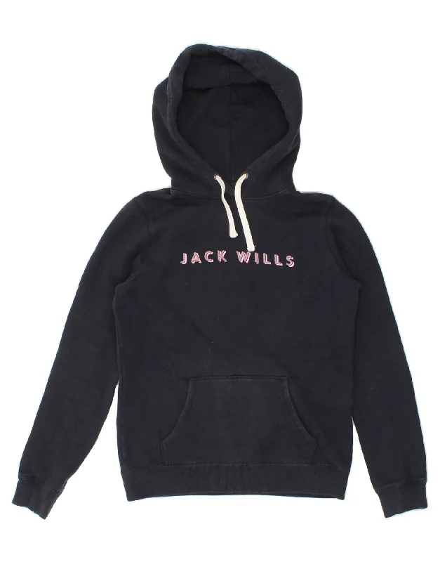 JACK WILLS Womens Graphic Hoodie Jumper UK 10 Small Navy Blue Cotton