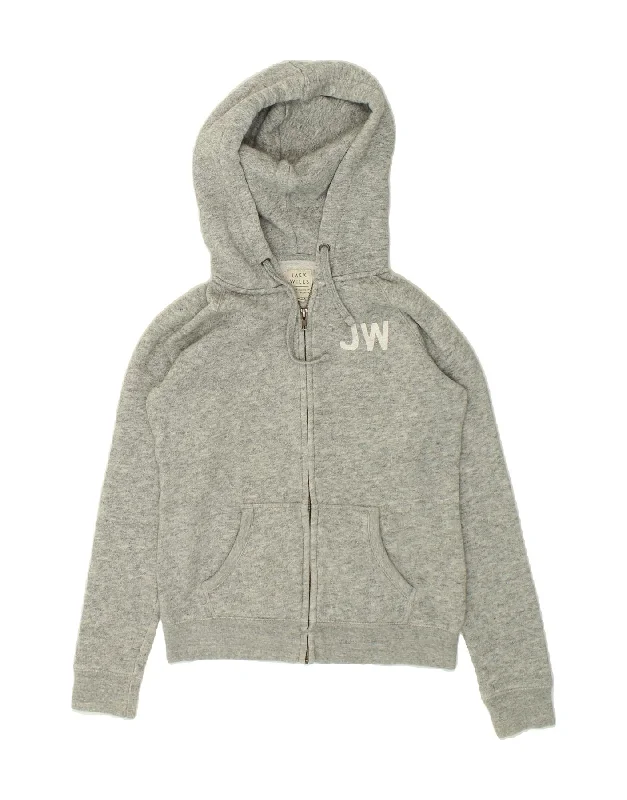 JACK WILLS Womens Oversized Graphic Zip Hoodie Sweater UK 10 Small  Grey