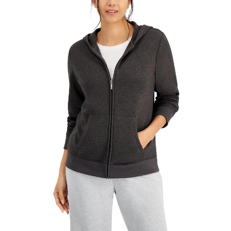 Karen Scott Sport Womens   Heathered Fleece Zip Hoodie