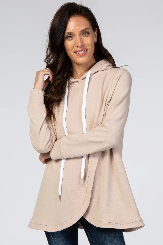 Light Taupe Layered Front Nursing Fleece Hoodie