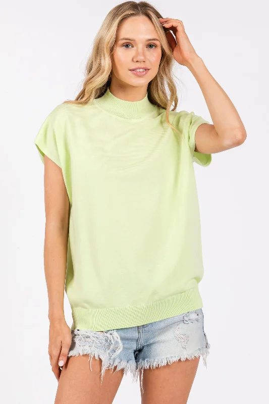 Lime Mock Neck Knit Top