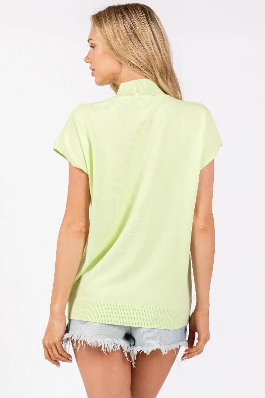 Lime Mock Neck Knit Top