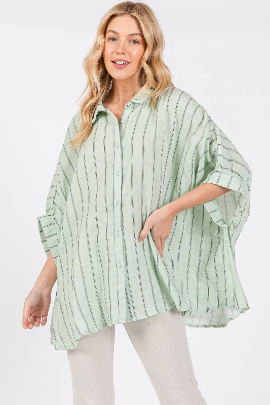 Mint Striped Collared Oversized Top