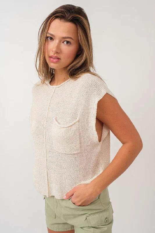 Natural Cropped Loose Knit Top