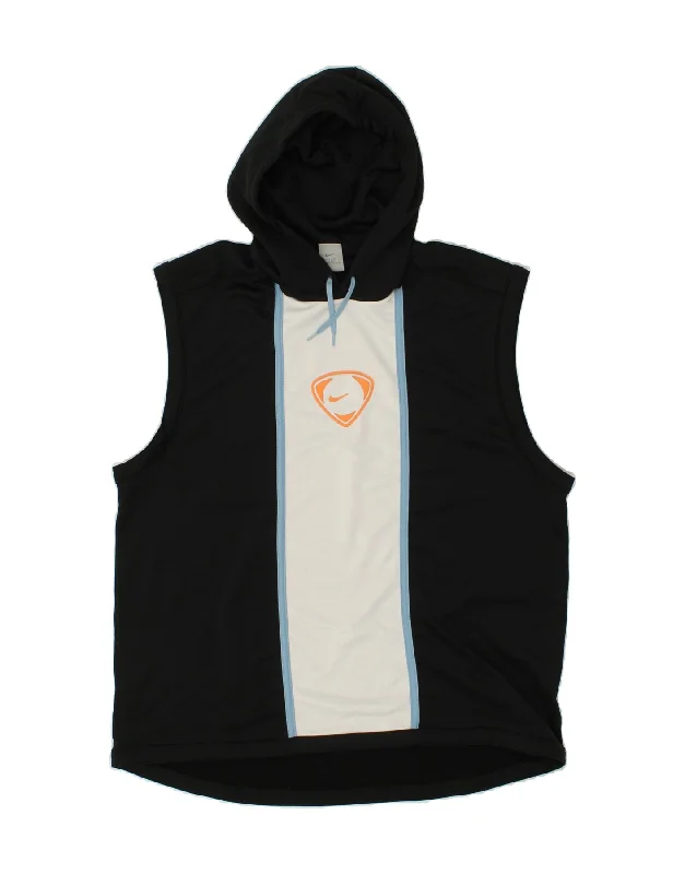 NIKE Mens Graphic Sleeveless Hoodie Jumper UK 45/47 XL Black Colourblock