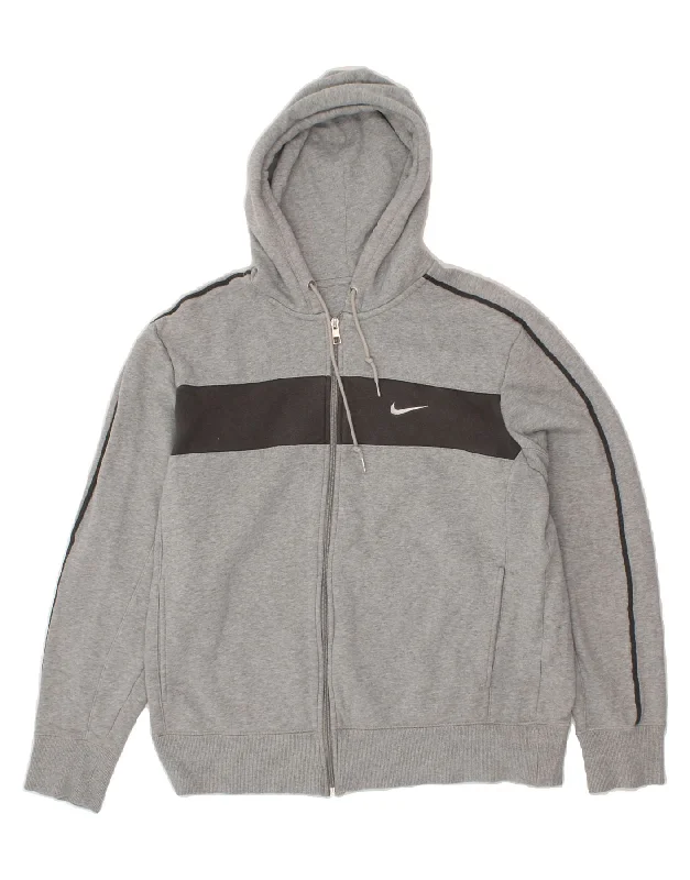 NIKE Mens Zip Hoodie Sweater Large Grey Colourblock Cotton