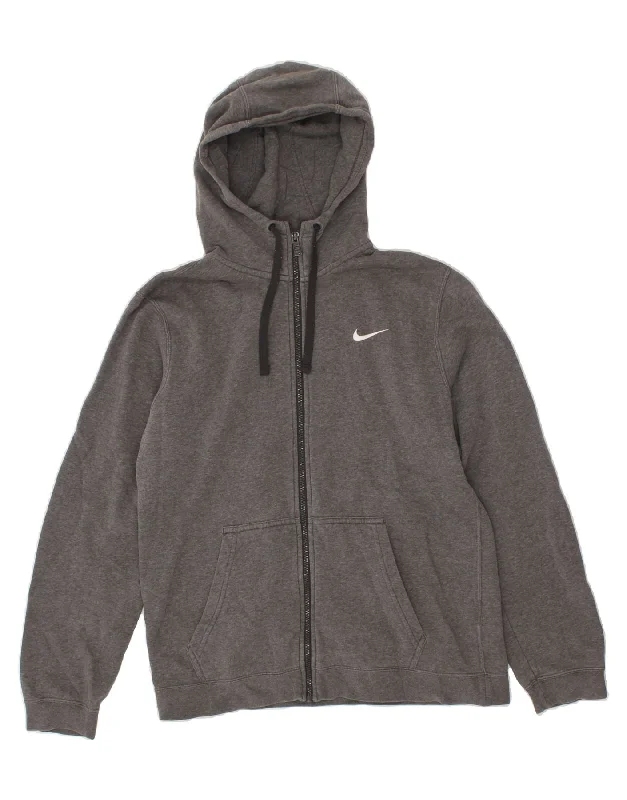 NIKE Mens Zip Hoodie Sweater Medium Grey Cotton