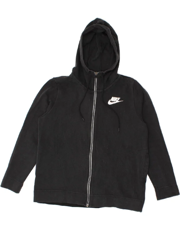 NIKE Womens Zip Hoodie Sweater UK 14 Medium Black Cotton