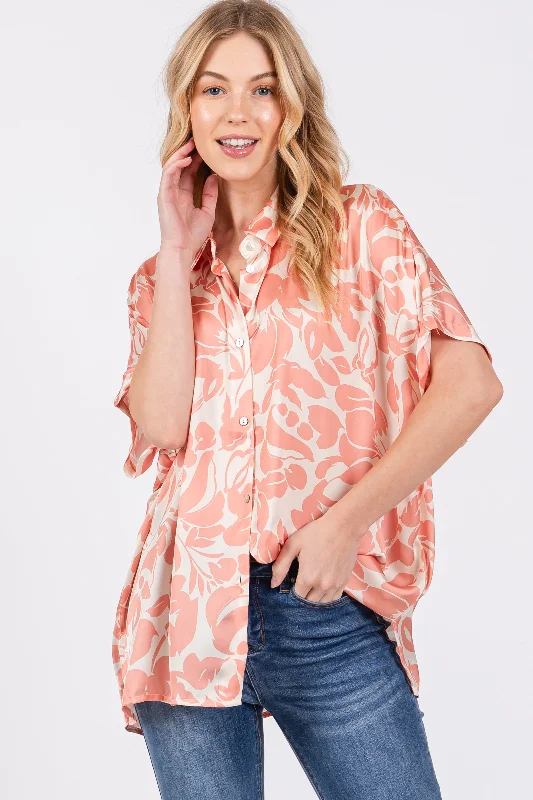 Peach Floral Button Down Blouse