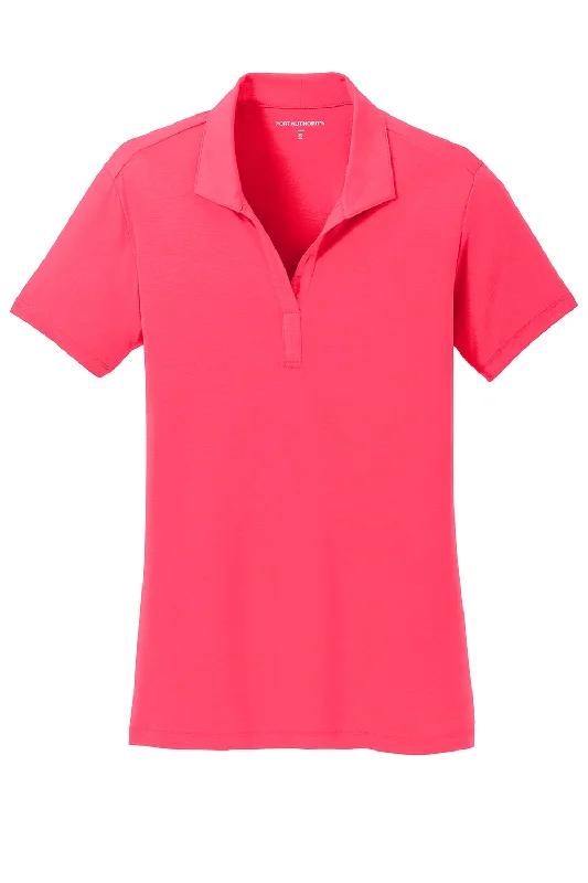 Port Authority Womens Cotton Touch Performance Moisture Wicking Short Sleeve Polo Shirt - Hot Coral Pink