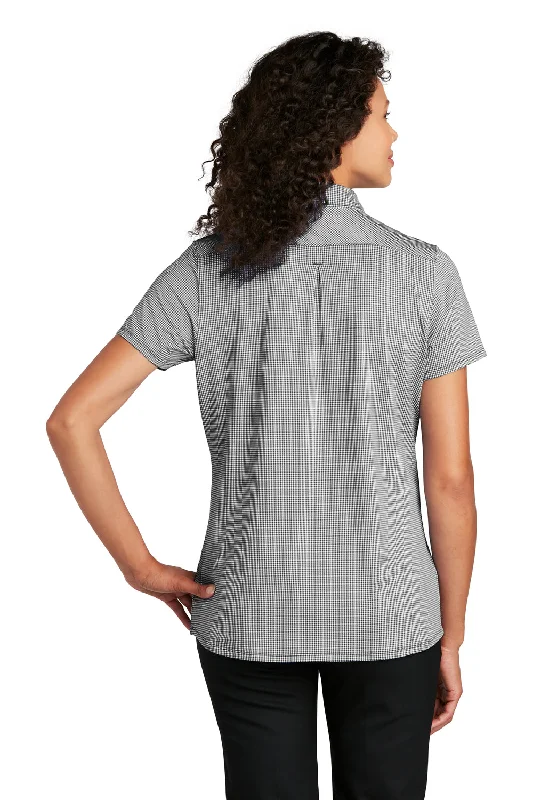 Port Authority Womens Gingham Moisture Wicking Short Sleeve Polo Shirt - Black/White