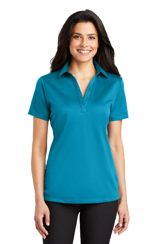 Port Authority Womens Silk Touch Performance Moisture Wicking Short Sleeve Polo Shirt - Parcel Blue