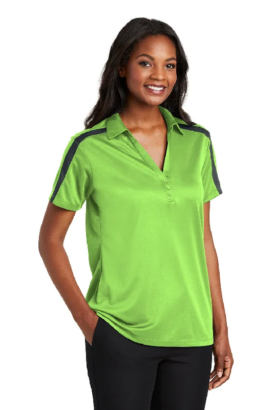 Port Authority Womens Silk Touch Performance Moisture Wicking Short Sleeve Polo Shirt - Lime Green/Steel Grey