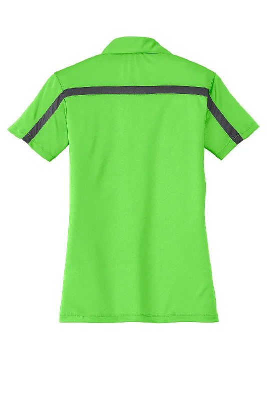 Port Authority Womens Silk Touch Performance Moisture Wicking Short Sleeve Polo Shirt - Lime Green/Steel Grey