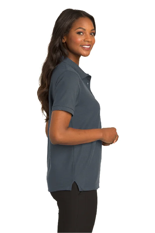 Port Authority Womens Silk Touch Wrinkle Resistant Short Sleeve Polo Shirt - Steel Grey