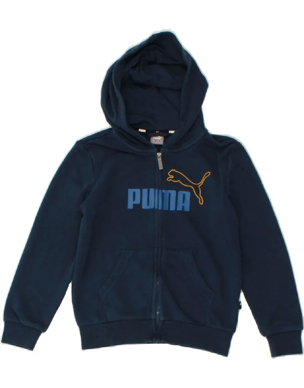 PUMA Boys Graphic Zip Hoodie Sweater 9-10 Years Navy Blue Cotton