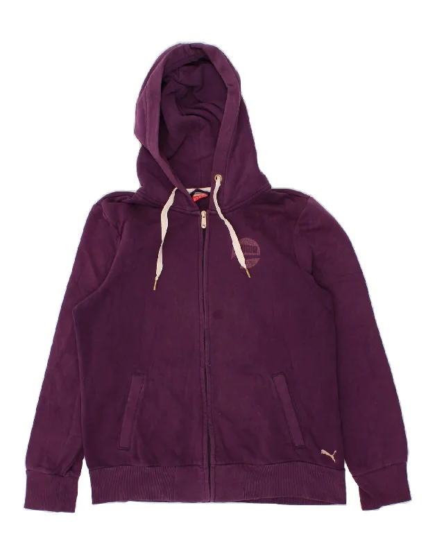 PUMA Womens Zip Hoodie Sweater UK 16 Large  Purple Cotton