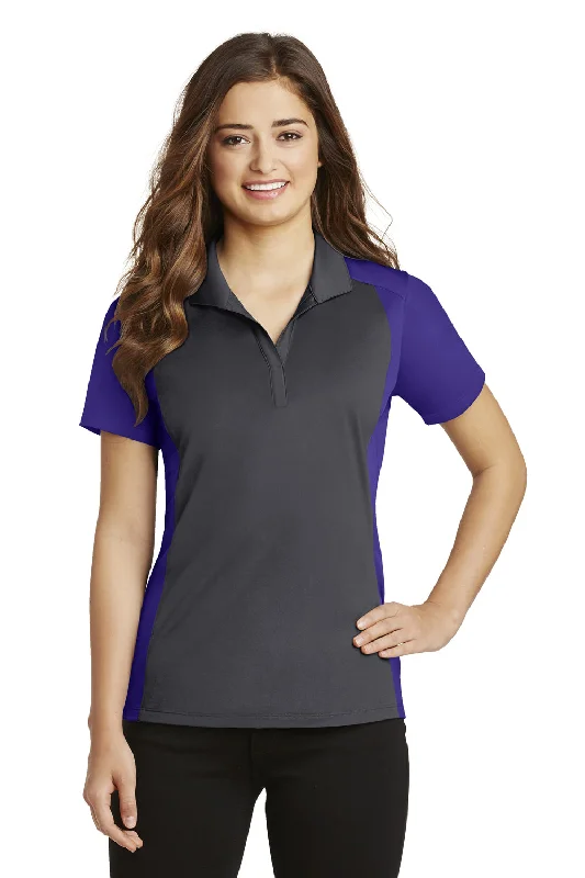 Sport-Tek Womens Sport-Wick Moisture Wicking Short Sleeve Polo Shirt - Iron Grey/Purple