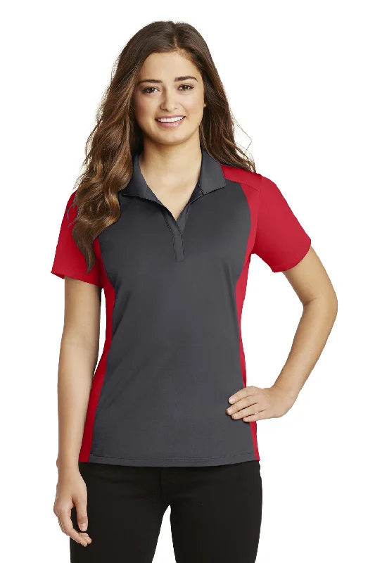 Sport-Tek Womens Sport-Wick Moisture Wicking Short Sleeve Polo Shirt - Iron Grey/True Red