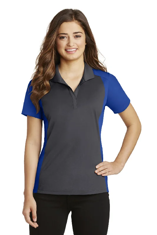 Sport-Tek Womens Sport-Wick Moisture Wicking Short Sleeve Polo Shirt - Iron Grey/True Royal Blue