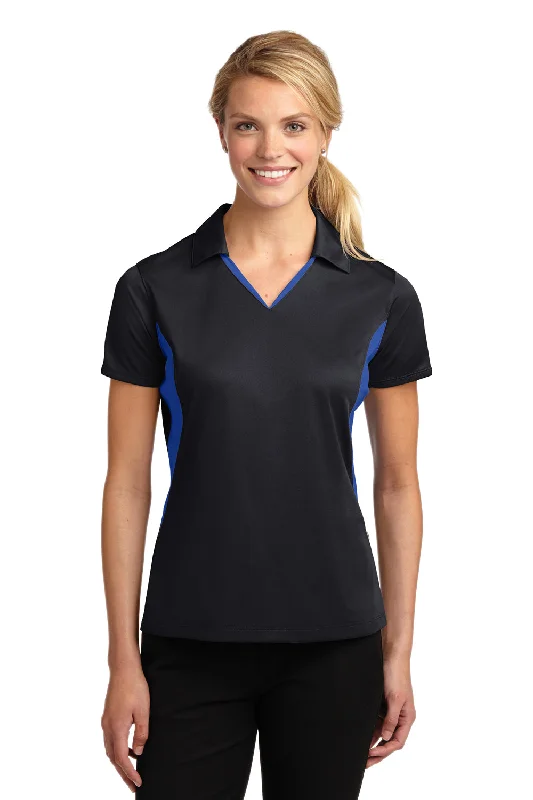 Sport-Tek Womens Sport-Wick Moisture Wicking Short Sleeve Polo Shirt - Black/True Royal Blue