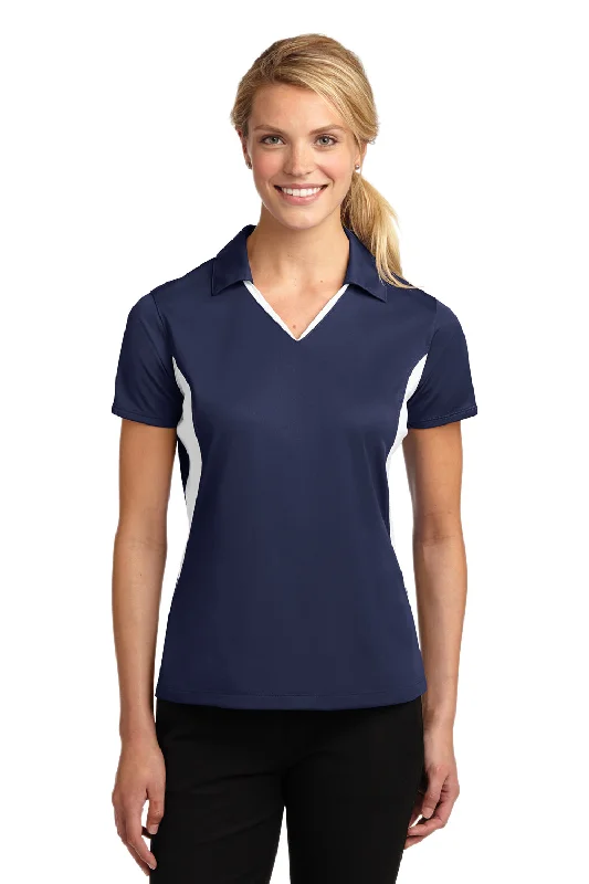 Sport-Tek Womens Sport-Wick Moisture Wicking Short Sleeve Polo Shirt - True Navy Blue/White