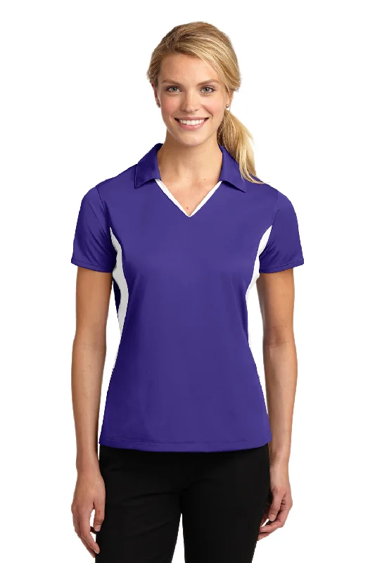 Sport-Tek Womens Sport-Wick Moisture Wicking Short Sleeve Polo Shirt - Purple/White