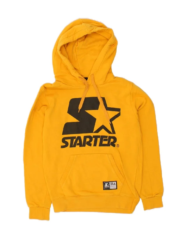 STARTER Mens Graphic Hoodie Jumper Small Yellow