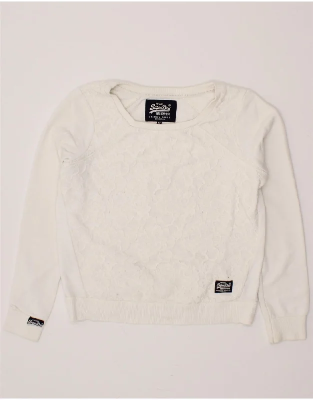 SUPERDRY Womens Oversized Sweatshirt Jumper UK 10 Small White Floral