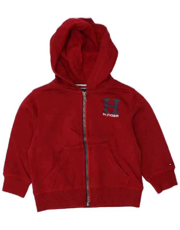 TOMMY HILFIGER Baby Boys Graphic Zip Hoodie Sweater 18-24 Months Burgundy