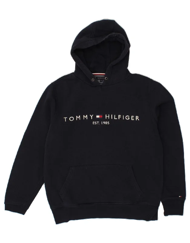 TOMMY HILFIGER Mens Graphic Hoodie Jumper Medium Navy Blue Cotton