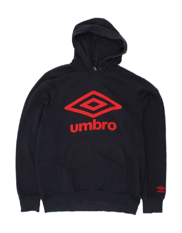 UMBRO Mens Graphic Hoodie Jumper Large Navy Blue Cotton