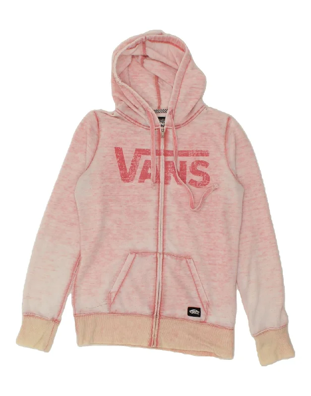 VANS Womens Graphic Zip Hoodie Sweater UK 10 Small Pink Cotton