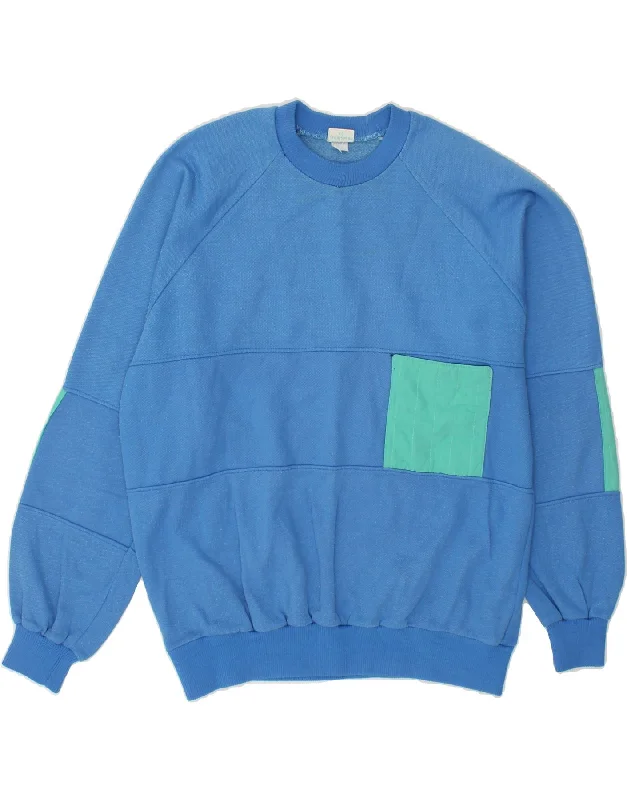 VINTAGE Mens Sweatshirt Jumper XL Blue Colourblock Acrylic