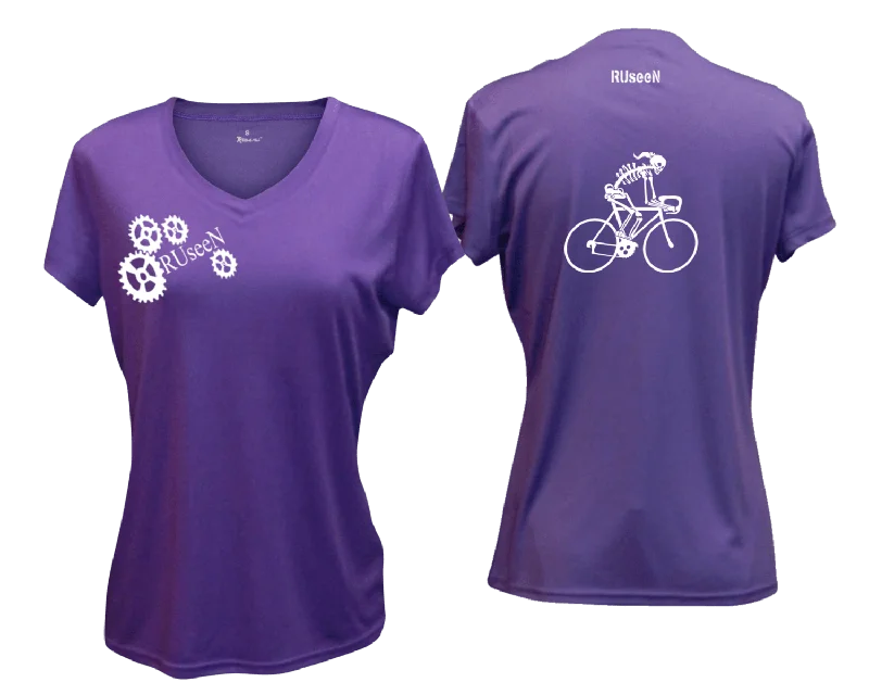 Women's Reflective Short Sleeve Shirt - Female Road Bike Skeleton