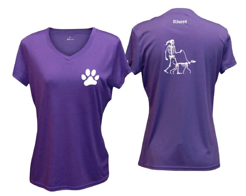 Women's Reflective Short Sleeve Shirt - Skeleton Walking Skeleton Dog